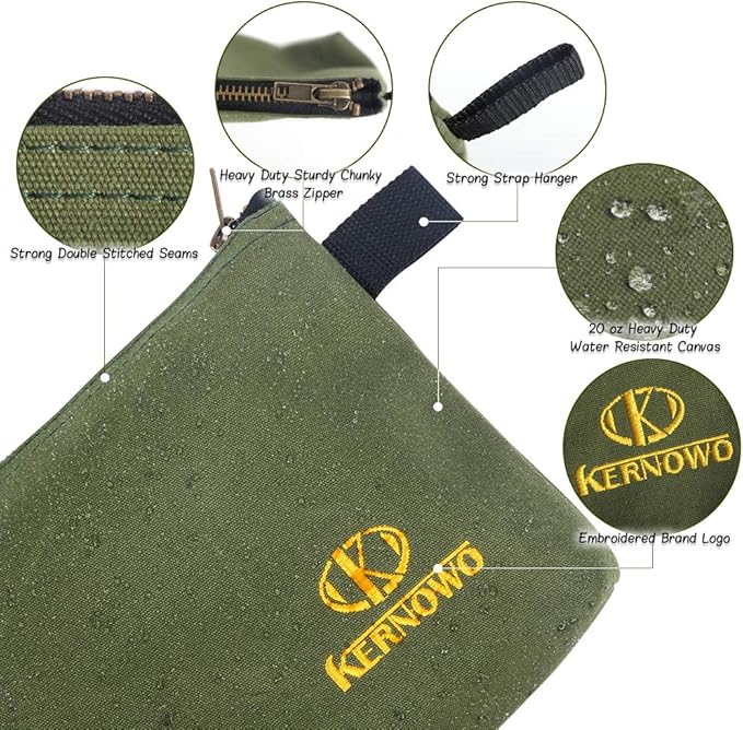KERNOWO 4 Pack Upgrade Zipper Canvas Tool Pouch, 20 oz Heavy Duty Tool Bag - Image 5