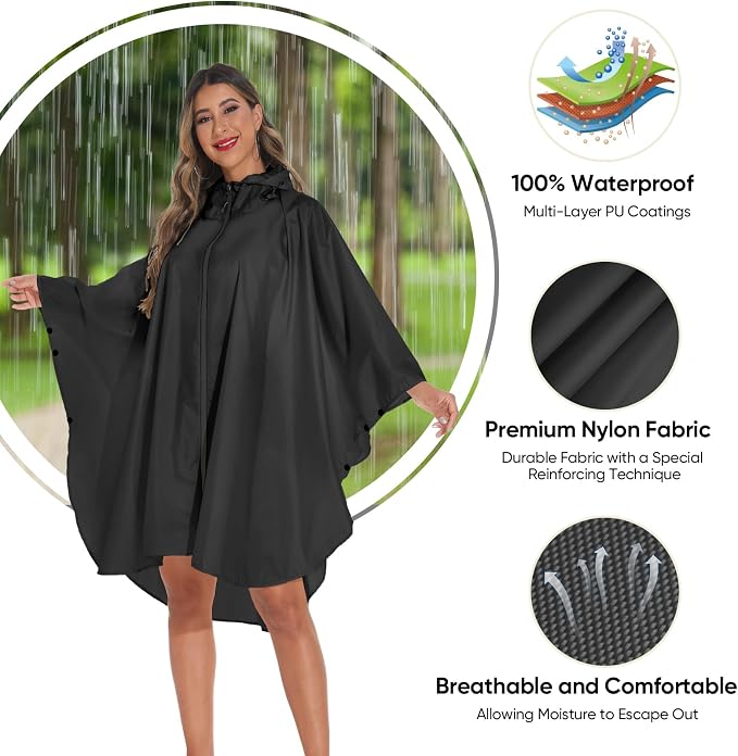 PTEROMY Hooded Rain Poncho for Adult - Image 4