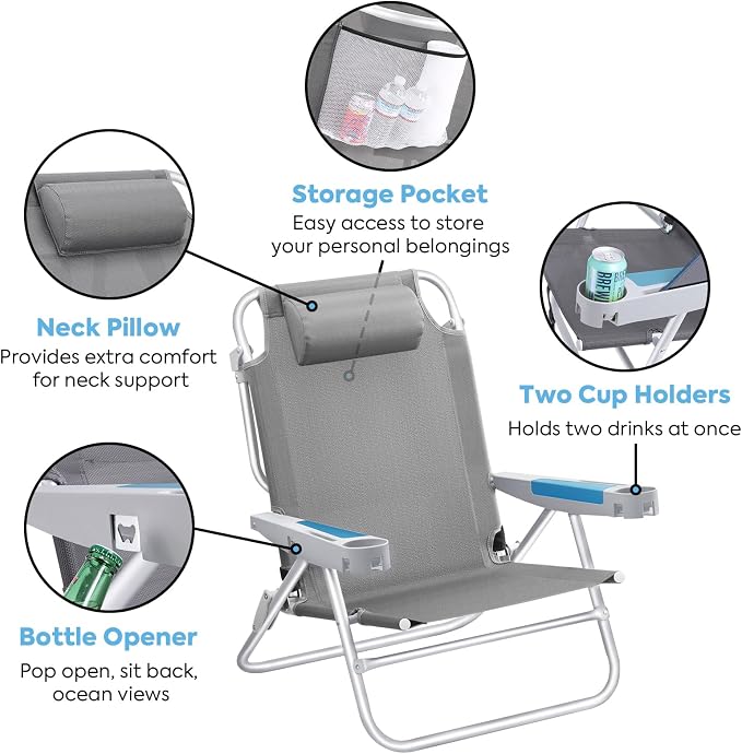 ICECO Backpacking Beach Chairs for Adults, 5 Positions Reclining Chair - Image 6
