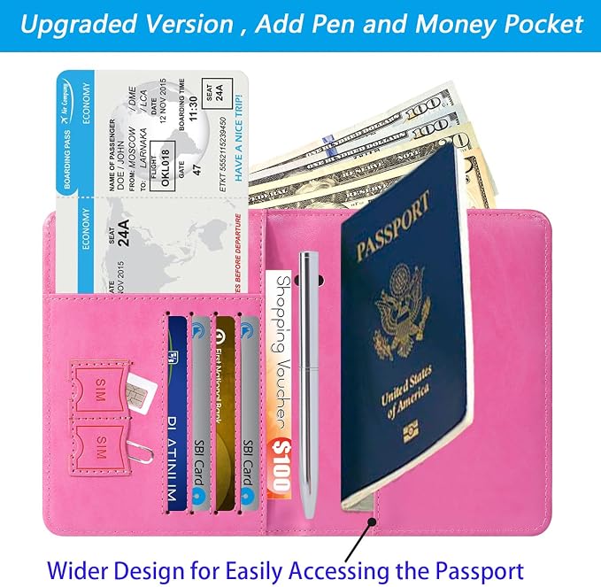 Passport Holder Cover Wallet Travel Essentials RFID Blocking Leather Card Case - Image 2
