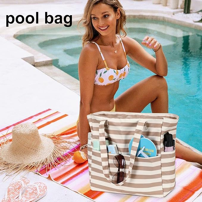 LEDAOU Large Beach Tote Bag Women Waterproof Sandproof Zipper Beach Tote Bag - Image 4