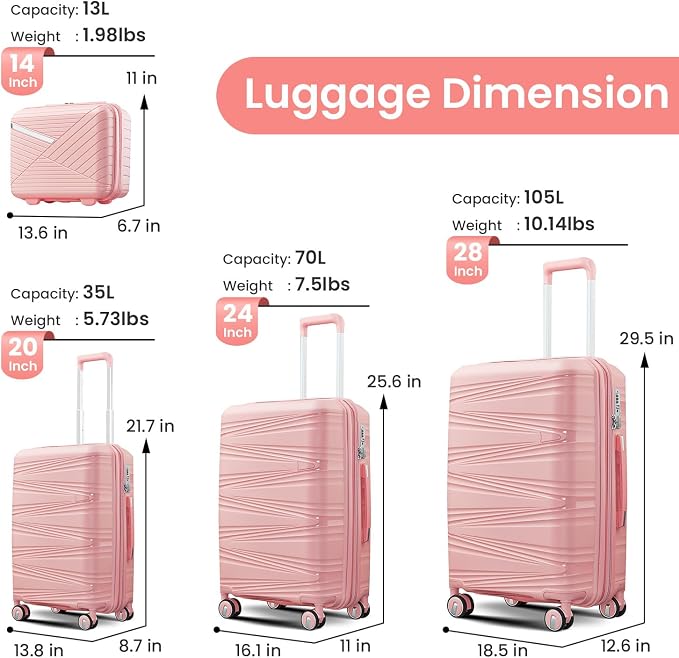 Campfun Luggage 4 Piece Sets, Expandable Carry On Luggage Set Hardshell PP - Image 2