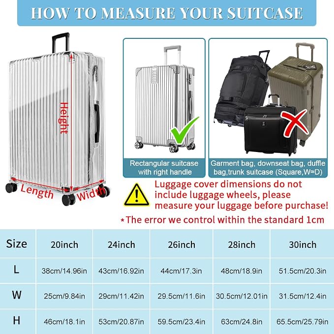 Yotako Upgraded Zippered Clear PVC Suitcase Cover, 26 Inch Luggage Covers - Image 6