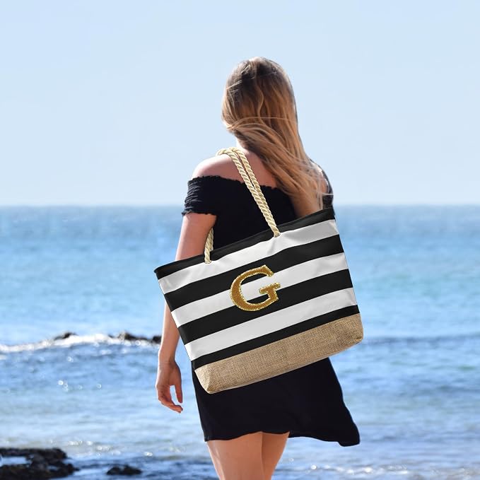 Becokan Beach Bag Initial Beach Tote - Image 5