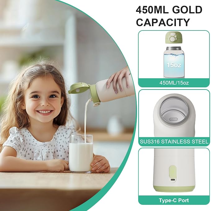 Portable Bottle Warmer for Travel, 15oz Capacity Portable Milk Warmer for Baby - Image 5
