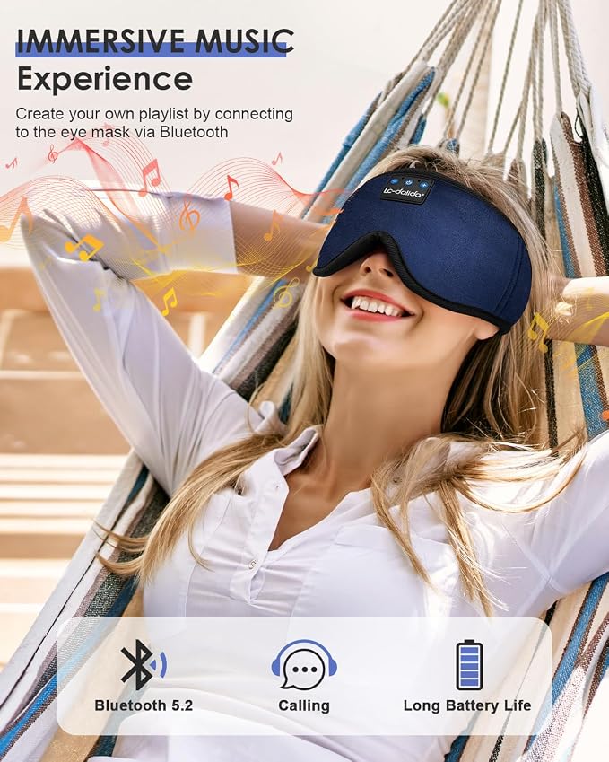 LC-dolida Sleep Headphones, Sleep Mask Bluetooth Wireless Music Eye Mask - Image 4