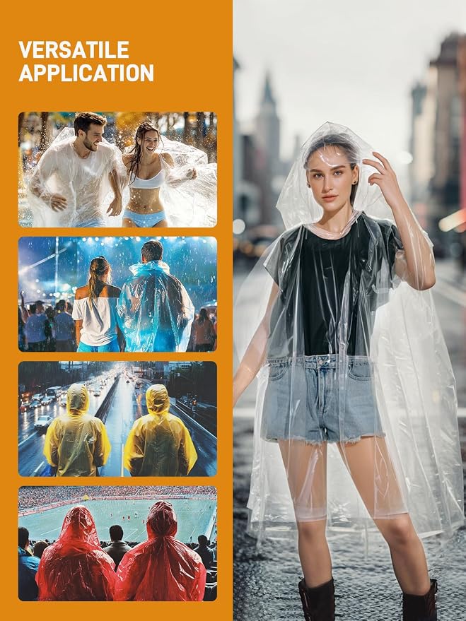 SaphiRose Disposable Rain Ponchos Emergency Clear Poncho - Image 6