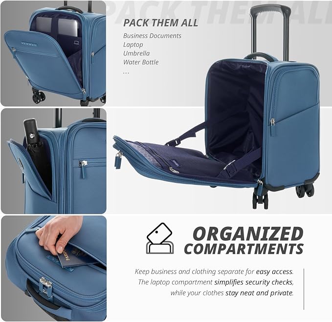 Verage Under Seat Luggage with Wheels, Softside Small Suitcase Spinner Carry On - Image 4
