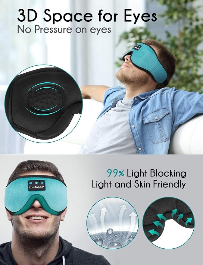 LC-dolida Sleep Headphones, Sleep Mask Bluetooth Wireless Music Eye Mask - Image 2