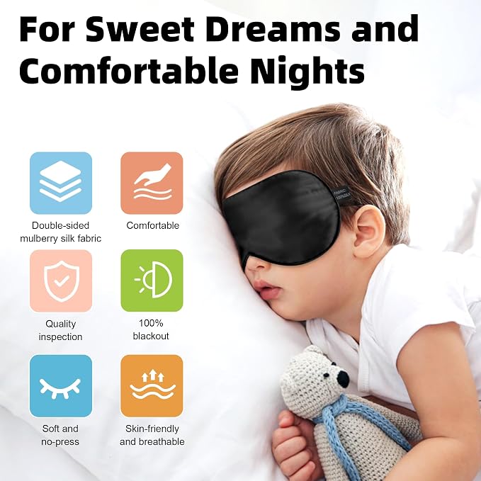 Silk Sleep Eye Mask for Kids, 100% Real Natural Pure Silk Sleeping Masks - Image 4