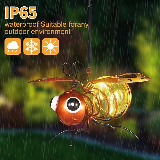 2 Pack Bee Solar Outdoor Hanging Lantern Creative Small Sculpture Lights - Image 5
