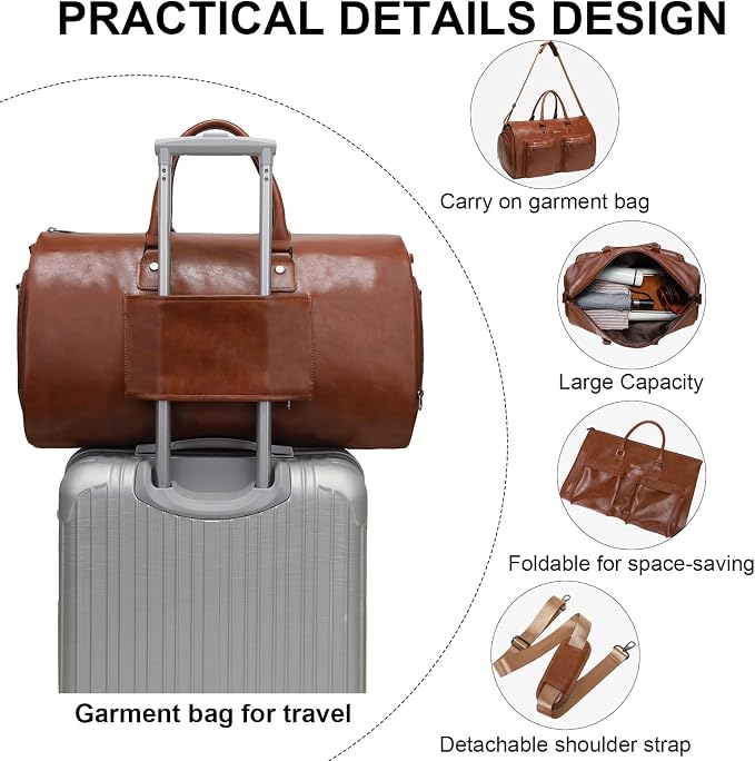 Leather Garment Bag for Travel, Modoker Carry On Suit Carrier Travel Bag - Image 5