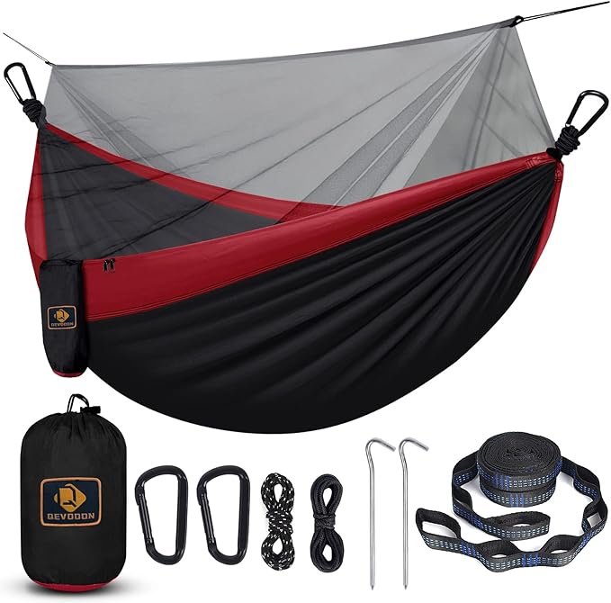 Camping Hammock with Net, Portable Lightweight Double Hammocks with Tree Straps by QEVOOON