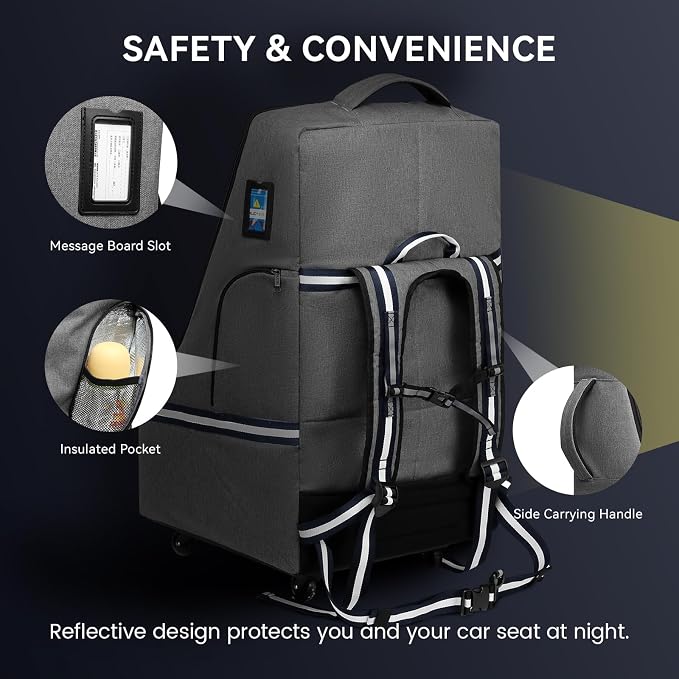 Rolling Car Seat Travel Bag, Padded Carseat Travel Backpack - Image 4