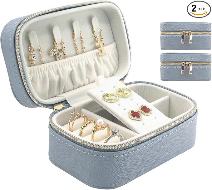 Travel Jewelry Case Bulk Of 2 For Women Weekend, PU Leather Compact Jewelry by Betvivsmalltraveljewelrycase