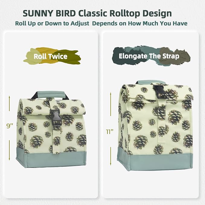 SUNNY BIRD Insulated Lunch Bag Rolltop Lunch Cooler Cute Lunch Box - Image 3