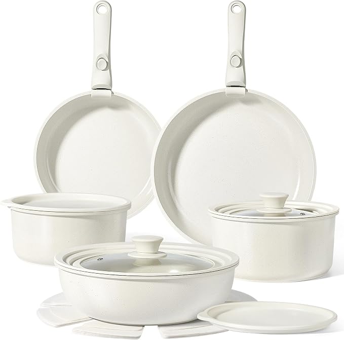 GiPP Ceramic Pots and Pans Set Non Stick, Nonstick Detachable Handle Cookware by GiPP