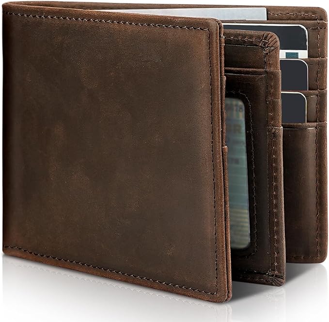 Mens Wallet Genuine Leather Bifold RFID Blocking Wallet by Artpaxy