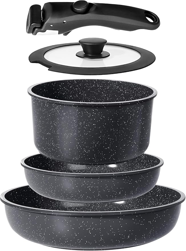 GiPP Ceramic Pots and Pans Set Non Stick, Nonstick Detachable Handle Cookware by GiPP