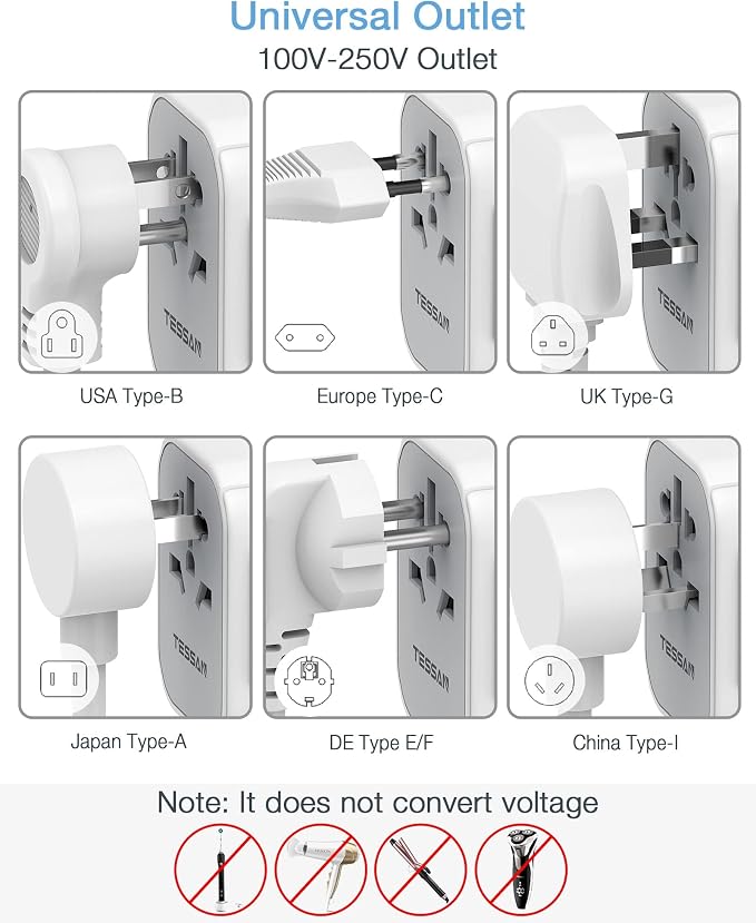 TESSAN Universal Travel Adapter, International Power Adapter 5.6A 28W 3 USB C 2 - Image 4