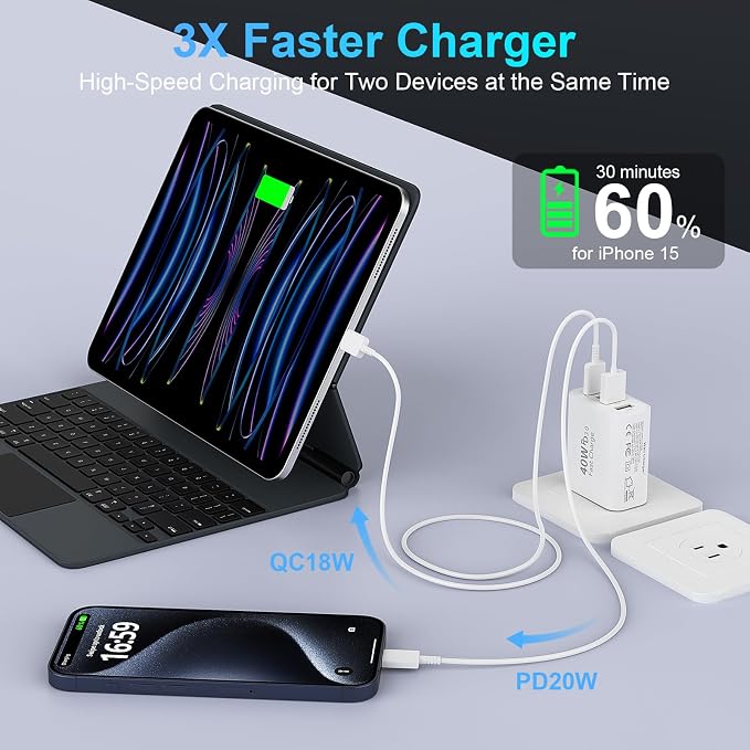 USB C Fast Charger Block, iPhone Charger Fast Charging Blocks 40W Multi Port - Image 4