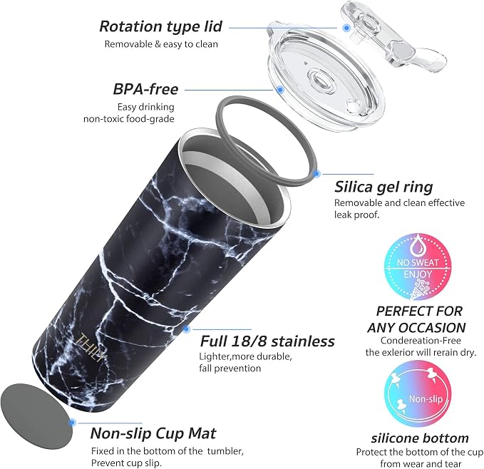 THILY Stainless Steel Vacuum Insulated Tumbler Travel Mug 26 oz Coffee Cup - Image 4