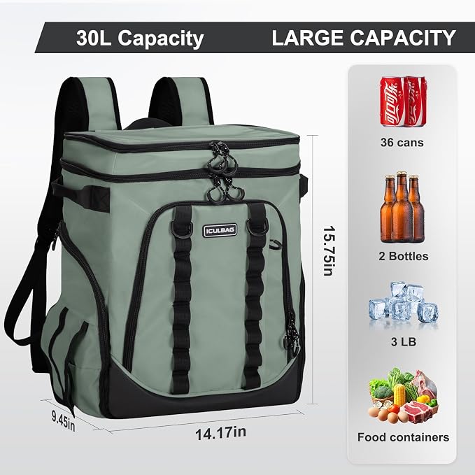Beach Cooler Backpack for Men 36cans Insulated Backpack Cooler Lunch Bag for - Image 3
