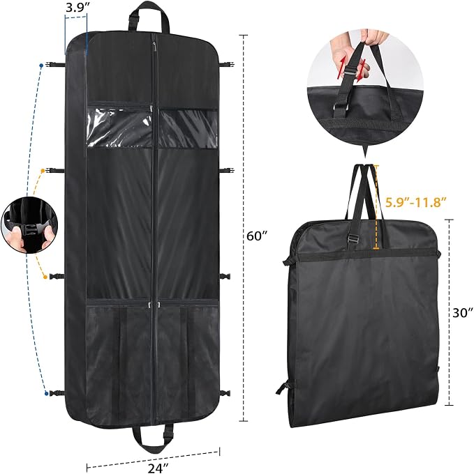 Zilink 60” Travel Garment Bags for Hanging Clothes Waterproof Long Garment Bags - Image 2