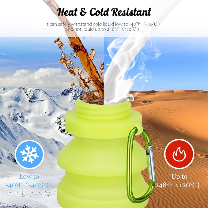 Nefeeko Collapsible Water Bottle, Reuseable BPA Free Silicone Foldable Water - Image 7