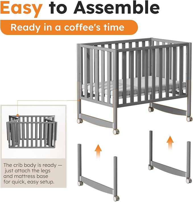 EvoNook 6-in-1 Convertible Mini Crib, 100% New Zealand Solid Wood, 4 Adjustable - Image 6