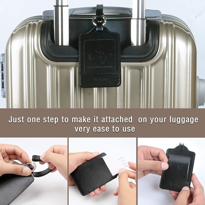 Teskyer Luggage Tags, 3 Pack Premium PU Leather Luggage Tags Privacy Protection - Image 5