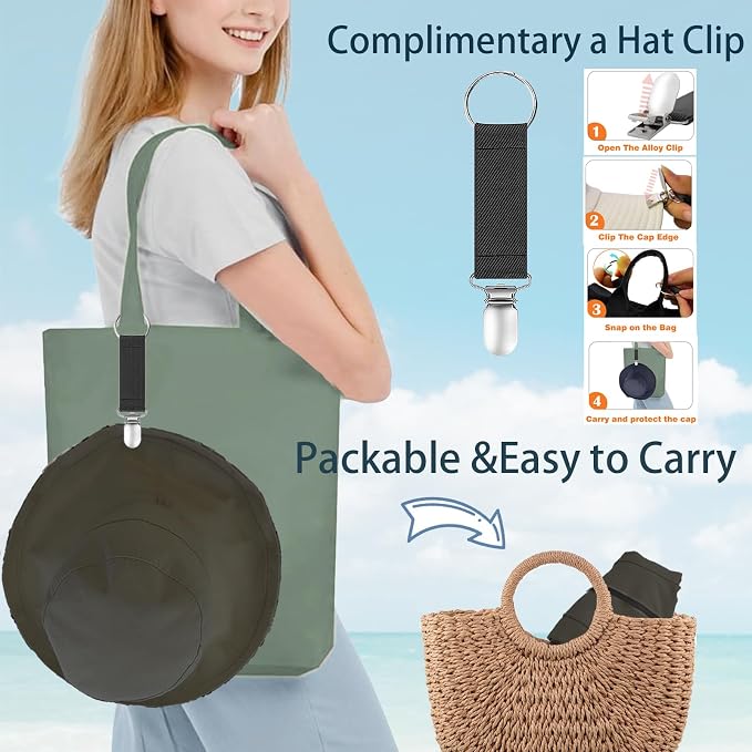 vidsel Womens Sun Hats Wide Brim Reversible Bucket Cotton Hat Packable Summer - Image 4