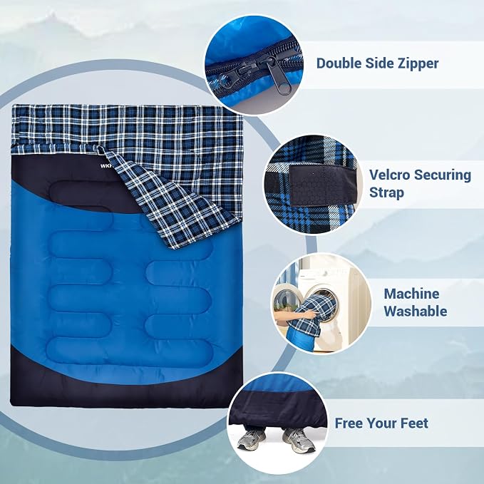 Double Sleeping Bag for Adults Machine Washable 2 Person Camping Sleeping Bag - Image 3