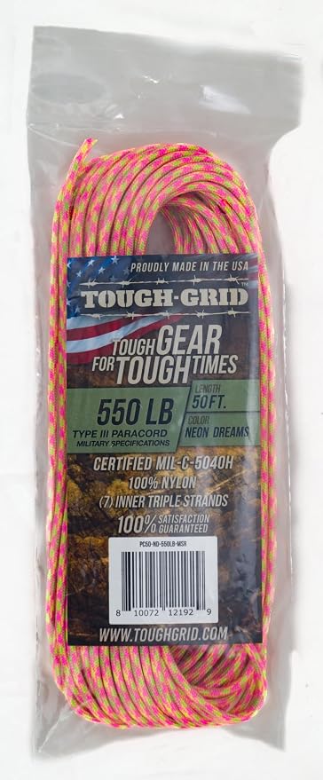 TOUGH-GRID 550 Paracord Rope Nylon Parachute Cord, Made in USA Survival Kit - Image 3