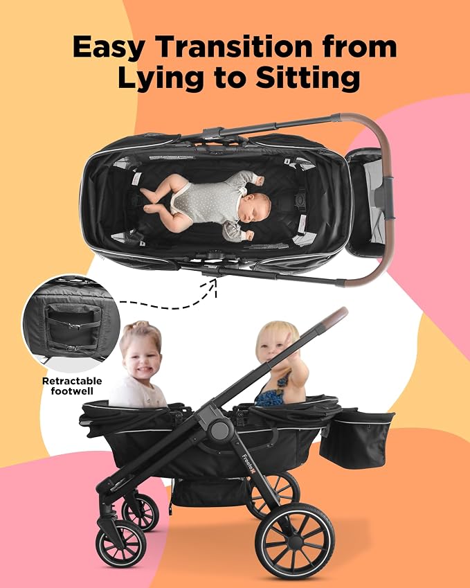 Tandem Wagon Stroller–All-Terrain 2-in-1 Push&Pull Design, Double Seat - Image 4