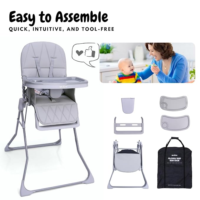 Foldable Baby High Chair with Easy Clean Double-Layer Tray, Adjustable Foot Rest - Image 7