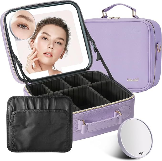 Mocado Travel Makeup Bag with LED Lighted Mirror, Travel Makeup Organizer by Mocado