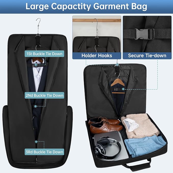Garment Bags for Travel, Large Suit Travel Bag Convertible Travel Garment Bag - Image 3