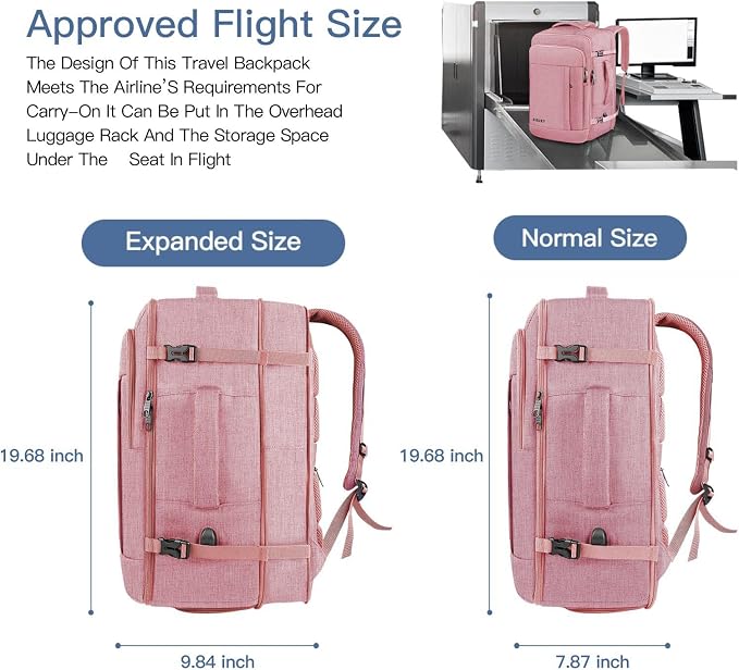 Carry On Backpack for Women, 50L Travel Backpack Flight Approved, Expandable - Image 4