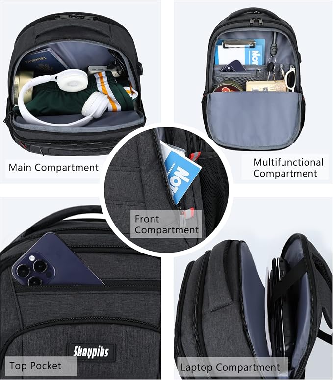 Backpack for Men Women, School Backpack, Large Quilted College Bookbag for Men - Image 4