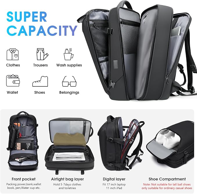 Vacuum Backpack for Men, 50L Expandable Compression Backpack - Image 5