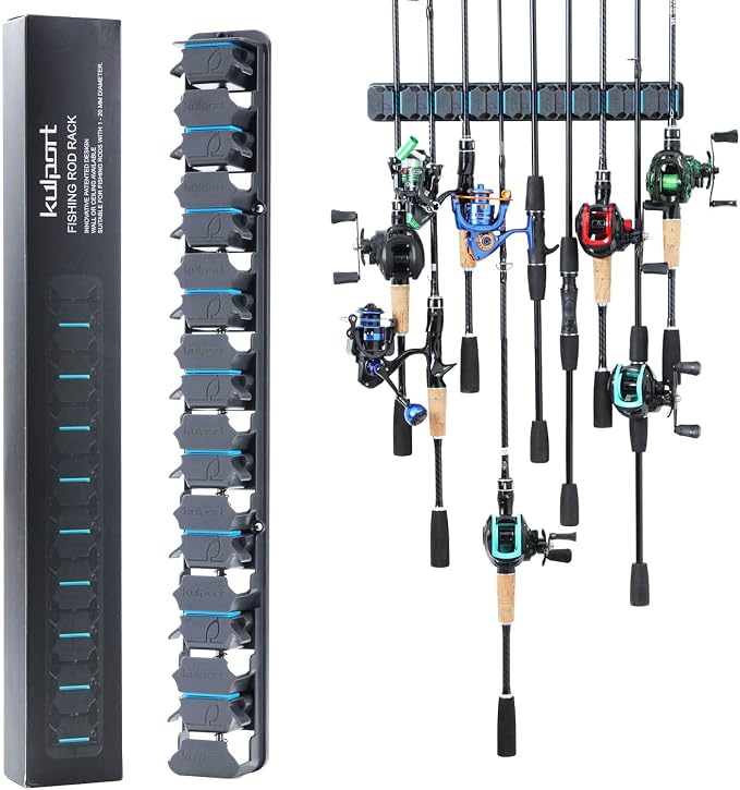 Fishing Rod Holder, Wall-Mounted Fishing Rod Rack, Vertical Fishing Pole Holder by KULPORT