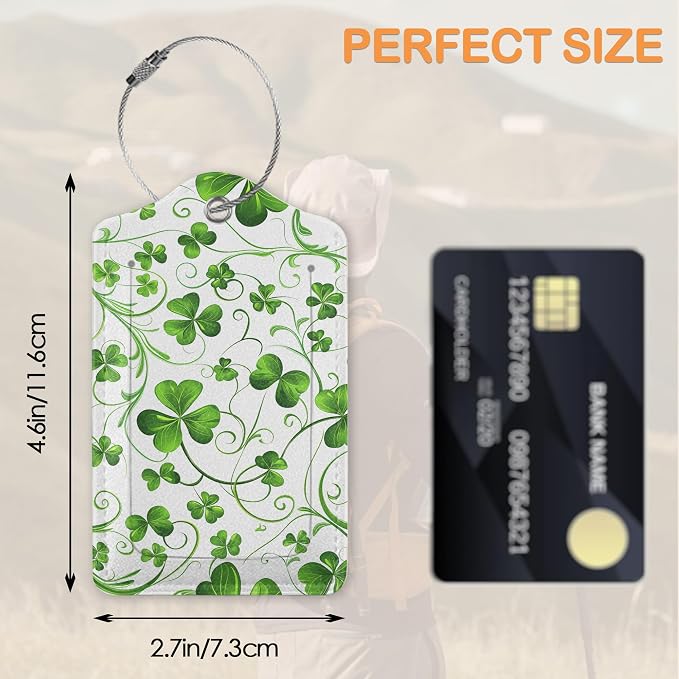 St. Patrick’s Day 3 PCS Luggage Tags, Lucky Clovers Leather Suitcase Tags - Image 2