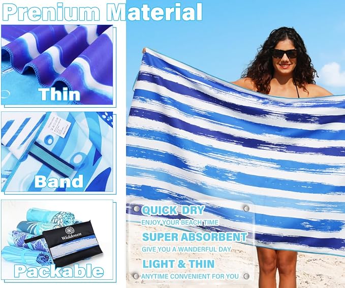 Lightweight Thin Microfiber Beach Towel Sand Free Quick Dry Absorbent Compact - Image 4