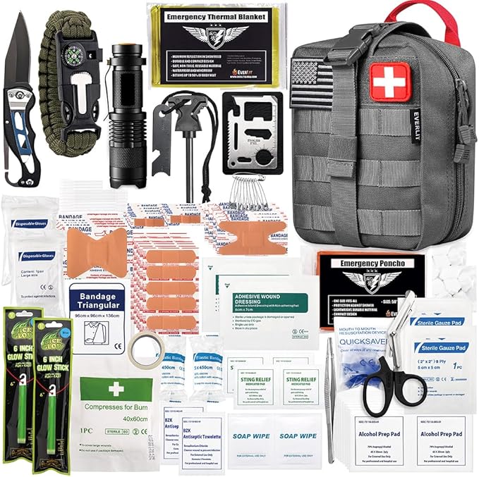 EVERLIT 250 Pieces Survival First Aid Kit IFAK EMT Molle Pouch Survival Kit by EVERLITSURVIVAL