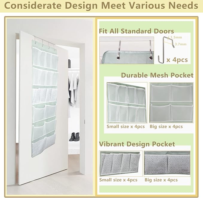 18 Pocekts Over the Door Shoes Organizer, Behind Door Hanging Storage Pocekt - Image 7