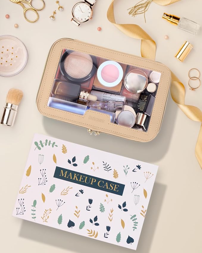 Travel Clear Makeup Bag with Makeup Brush Bag, Leather Makeup Case Toiletry Bag - Image 7
