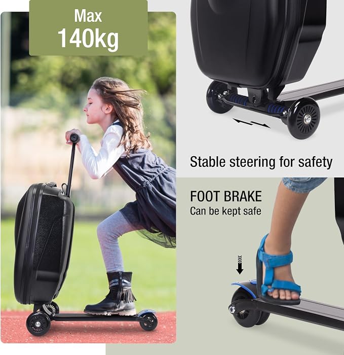 20" Scooter Suitcase for Kids, 2-in-1 Ride On Luggage - Image 3