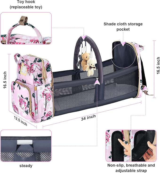 Diaper Bag Backpack with Changing Station, Foldable - Image 5