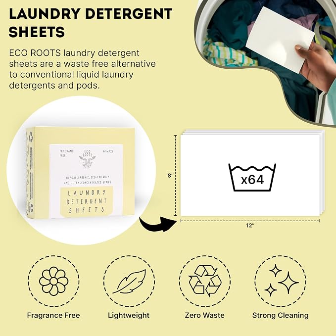 ECO ROOTS Laundry Detergent Sheets 64 loads | ECO FRIENDLY Unscented Sheets - Image 3
